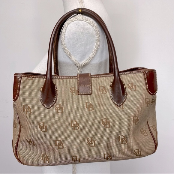 Dooney & Bourke Brown Monogram Leather and Canvas Shoulder Bag Tote Purse - Picture 3 of 16